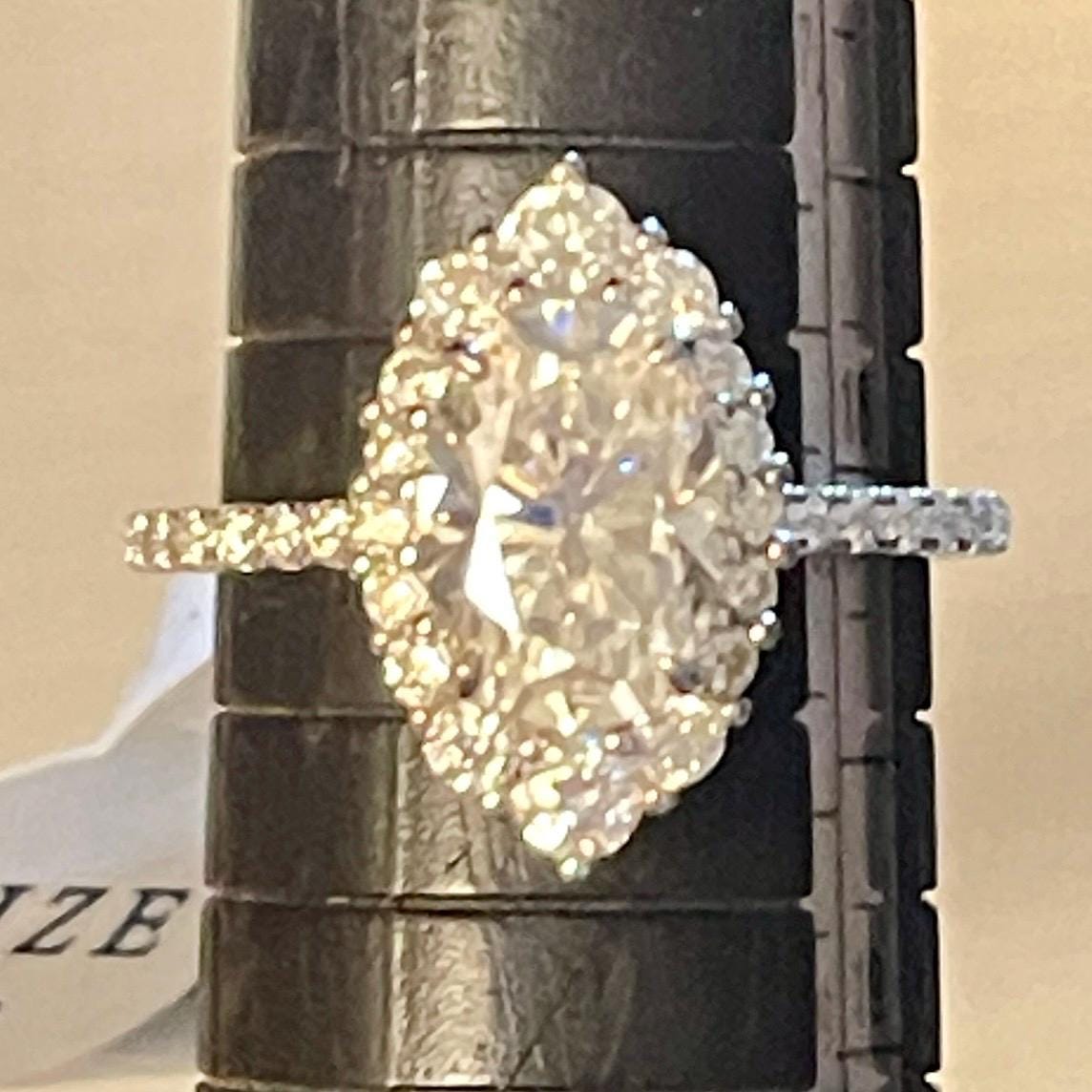 Vintage Engagement Ring size 8- Rhodium Real Moissanite Ring
