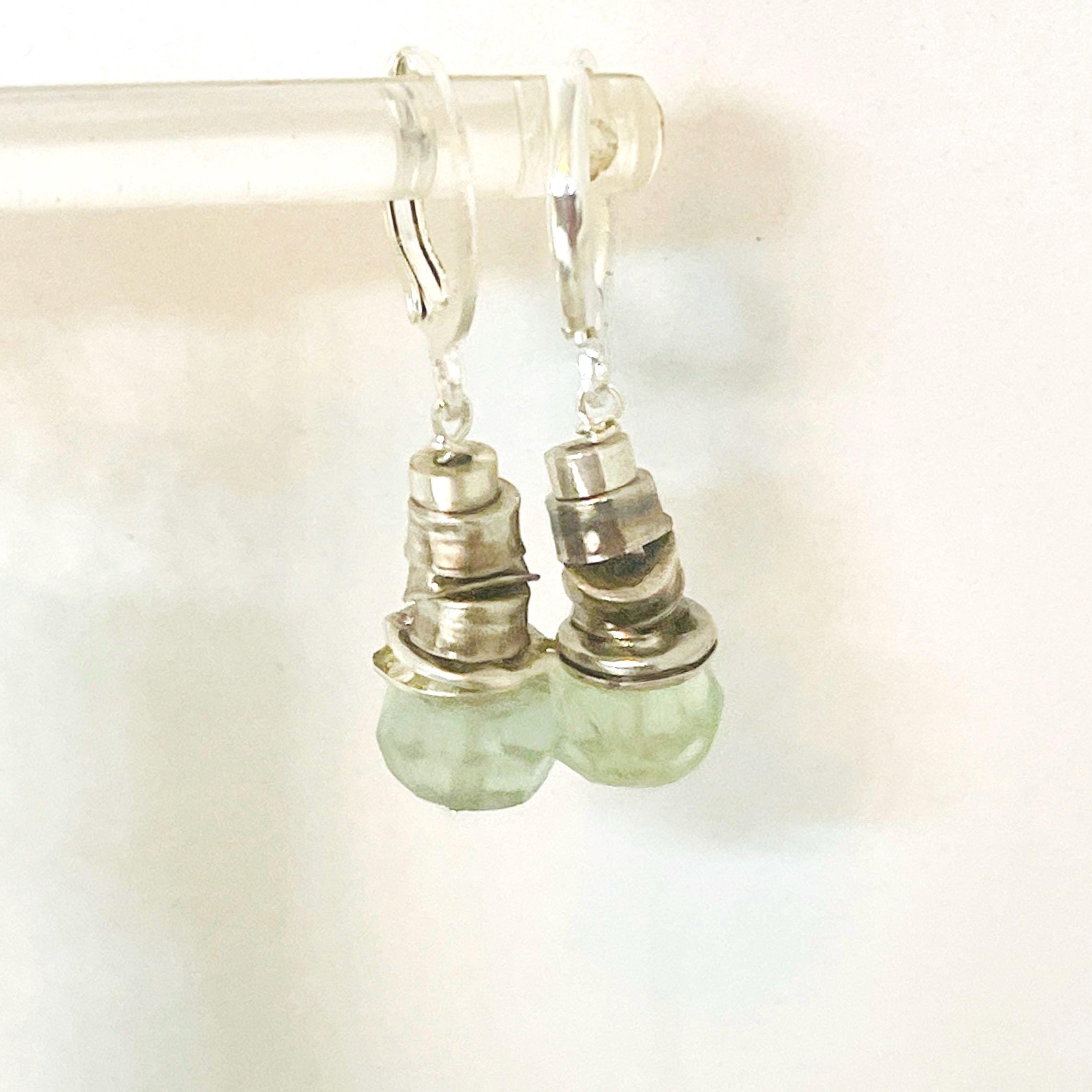 Sterling Silver Green Fluorite Drop Earrings: Handmade Dangle Jewelry - Image 3