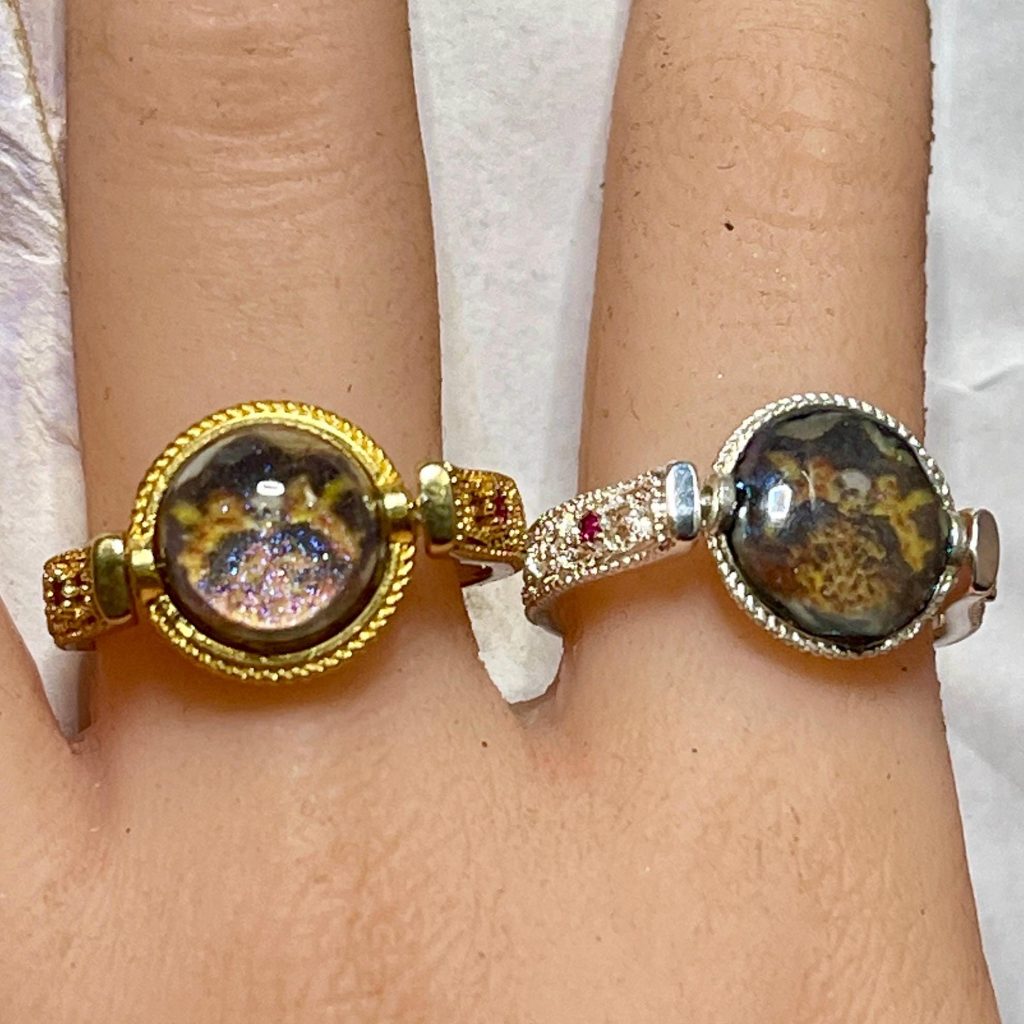 Victorian Memento Mori Spinner Ring Gothic skulls, Double Sided Gold or Silver Ruby Spinner ring