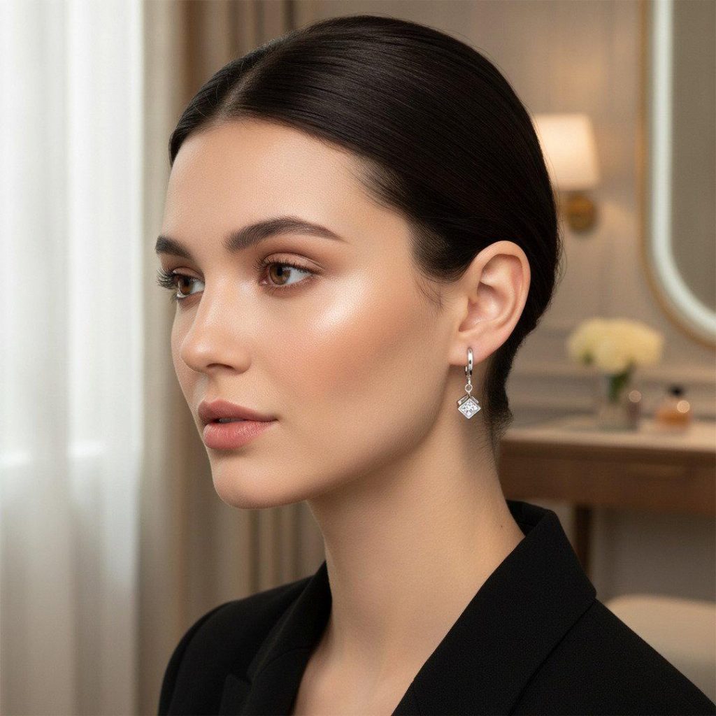 Silver Cube Earrings: Cubic Zirconia Dangle Earrings