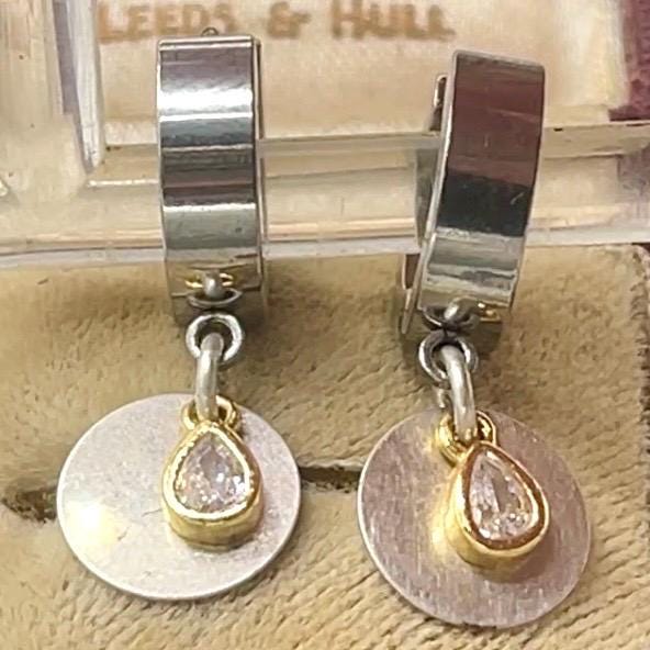 Everyday Earring Mixed Metals Dainty Sterling Silver Earrings: Small Moissanite Hoop Earrings - Image 5
