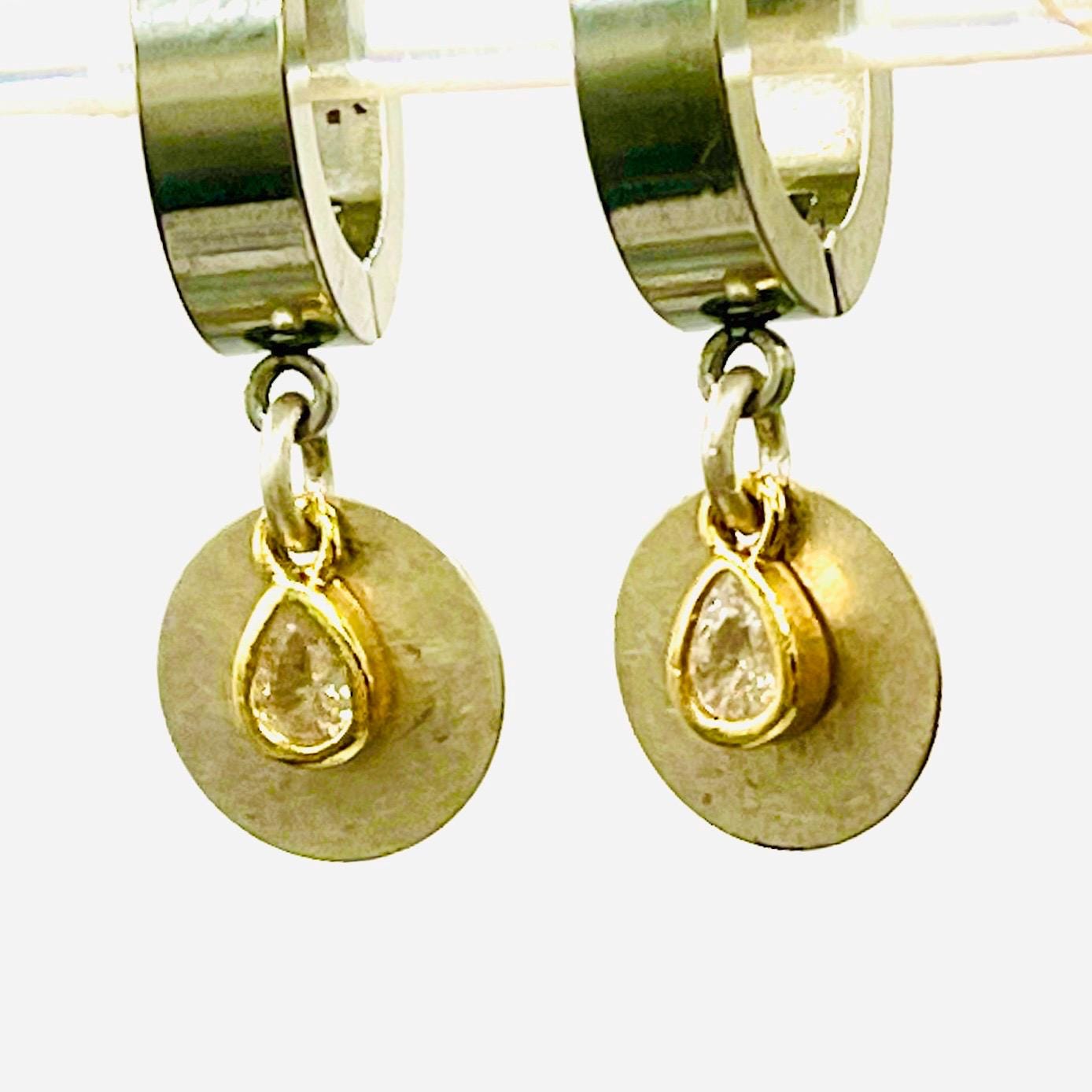 Everyday Earring Mixed Metals Dainty Sterling Silver Earrings: Small Moissanite Hoop Earrings - Image 6