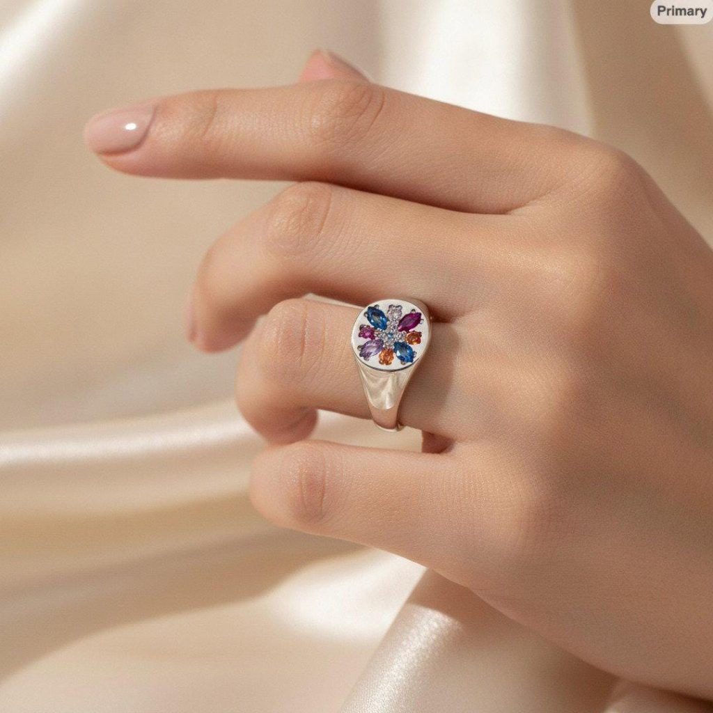 Signet gemstone ring; gold or silver, unique amulet symbol band