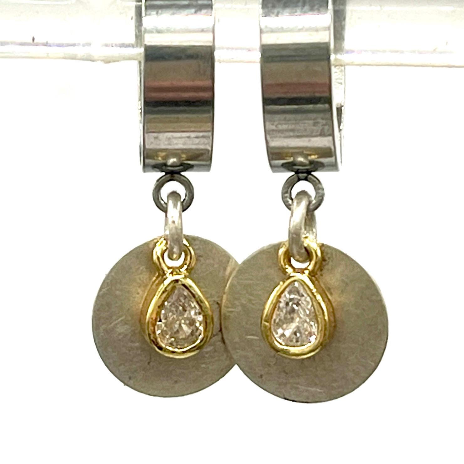 Everyday Earring Mixed Metals Dainty Sterling Silver Earrings: Small Moissanite Hoop Earrings - Image 10