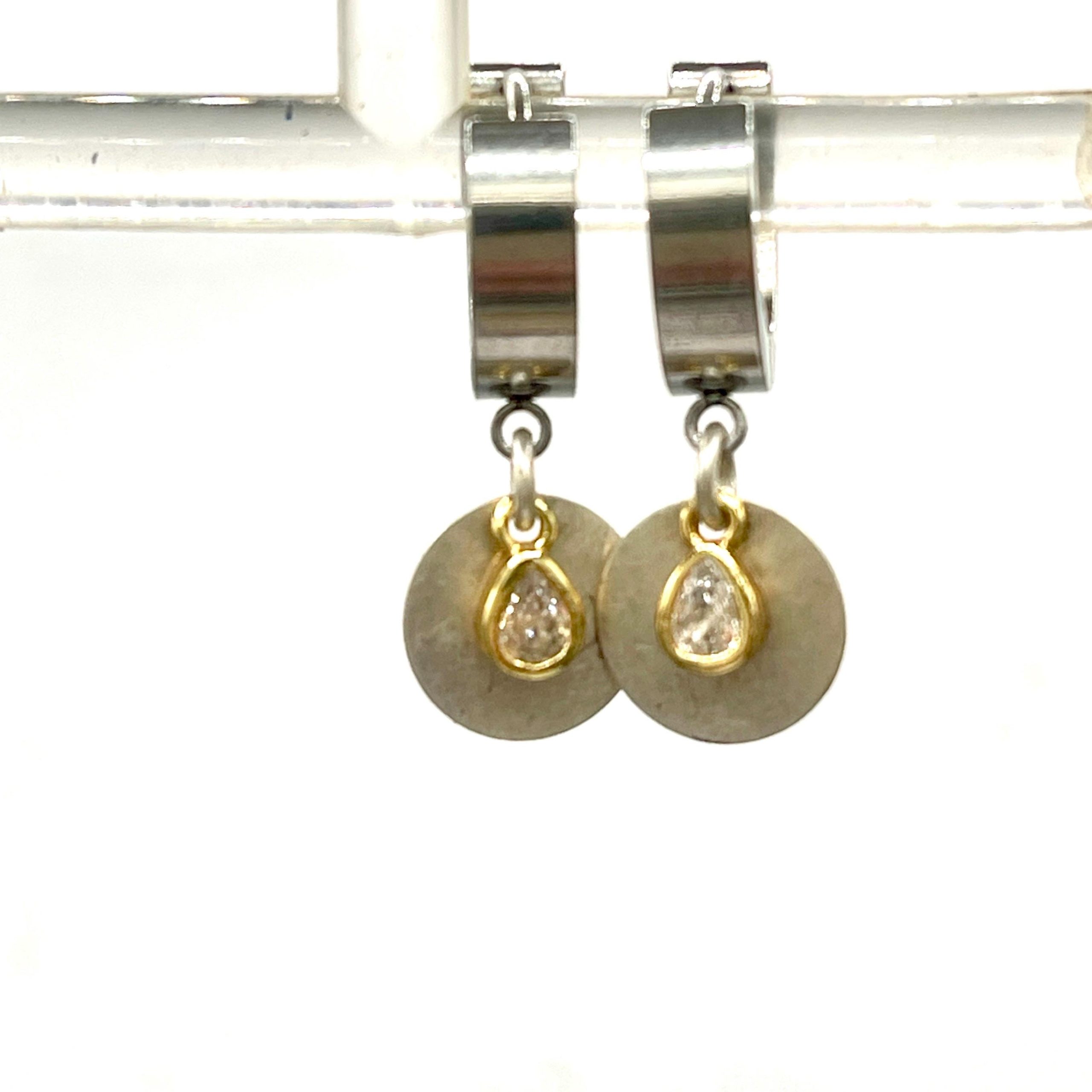 Everyday Earring Mixed Metals Dainty Sterling Silver Earrings: Small Moissanite Hoop Earrings - Image 9
