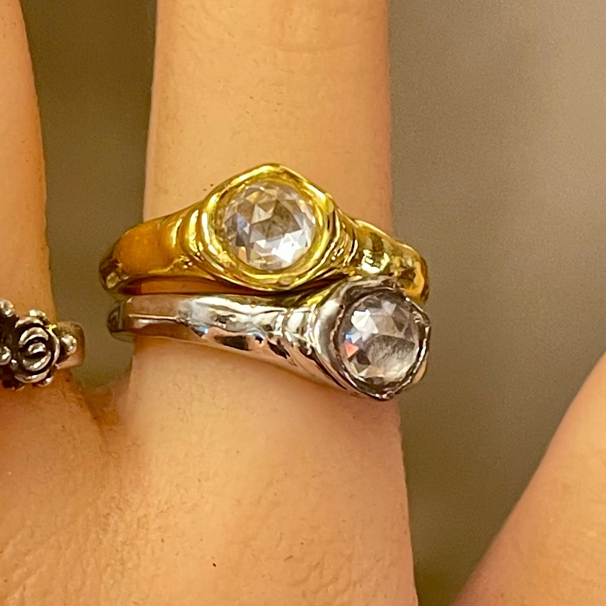 Rose cut quartz ring: 1 carat rose cut gold or silver size 8 ring - Image 3